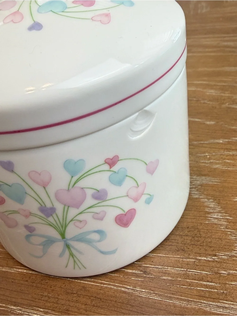 Vintage FTDA Pastel Heart Bouquet Canister/ Trinket Jar 1987 80's Deco
